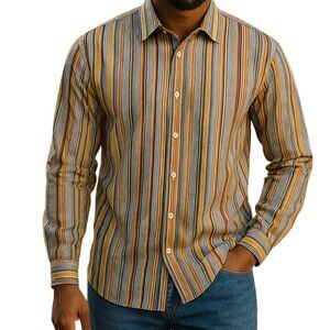 Robert Graham Blue/Multi Striped Embroidered  Shirt with Contrast Flip Cuffs